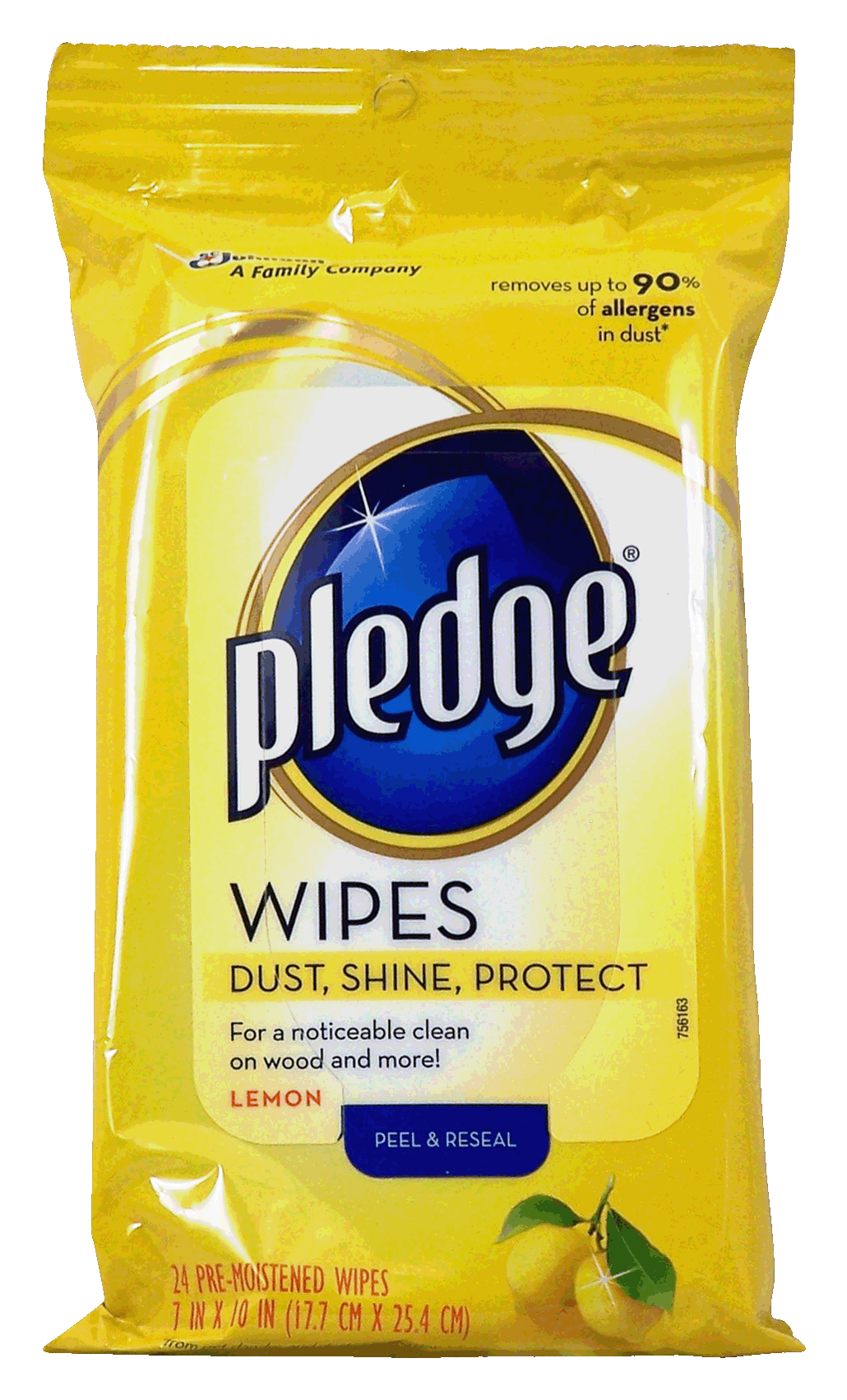 Pledge&nbsp;&nbsp;pre-moistened wipes, dust, shine, protect, lemon scent Full-Size Picture